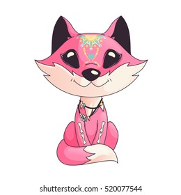 Cute Dia de los Muertos ( Day the dead) style fox character illustration