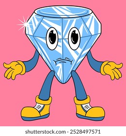 Ilustração de vetor de desenhos animados de expressão confusa de diamante bonito