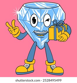 Cute Diamond Holding Gift Box Ilustração de vetor de desenhos animados
