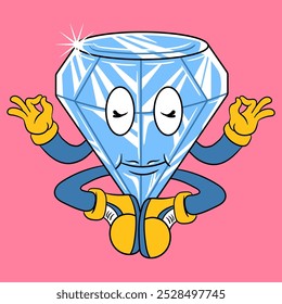 Cute Diamond Meditation Cartoon Vector Illustration