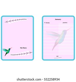  Cute Diary with bird. Diary for girl.