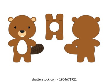 Cute die cut beaver chocolate egg holder template. Retail paper box for the easter egg. Printable color scheme. Laser cutting vector template. Isolated vector packaging design illustration.