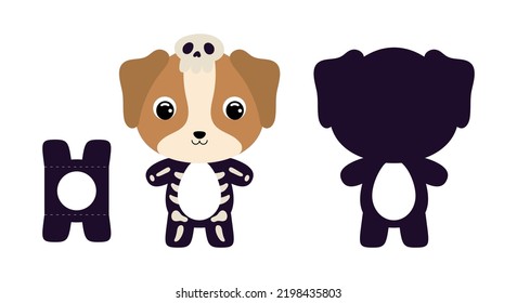 Cute Die Cut Halloween Dog Chocolate Egg Holder Template. Cartoon Animal Character In A Skeleton Costume. Retail Paper Box For The Easter Egg. Printable Color Scheme. Vector Stock Illustration