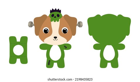 Cute Die Cut Halloween Dog Chocolate Egg Holder Template. Cartoon Animal Character In A Monster Costume. Retail Paper Box For The Easter Egg. Printable Color Scheme. Vector Stock Illustration