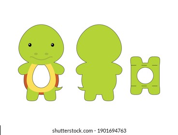 Cute die cut turtle chocolate egg holder template. Retail paper box for the easter egg. Printable color scheme. Laser cutting vector template. Isolated vector packaging design illustration.