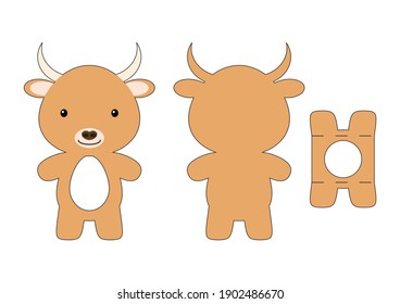 Cute die cut yak chocolate egg holder template. Retail paper box for the easter egg. Printable color scheme. Laser cutting vector template. Isolated vector packaging design illustration.