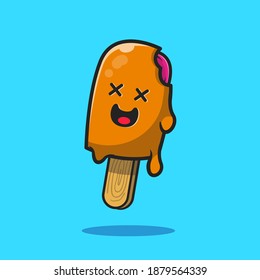 Cute Died Popsicle Melting Cartoon Vector Icon Illustration. Food Dessert Icon Concept Isolated Premium Vector. Flat Cartoon Style