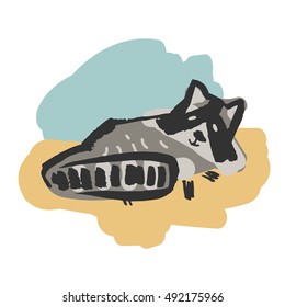 Cute and different, cartoon raccoon. Vector illustration.