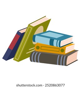 Lindos libros de colores diferentes. Pila de libros. Tema educativo. Ilustración vectorial aislada sobre fondo blanco.