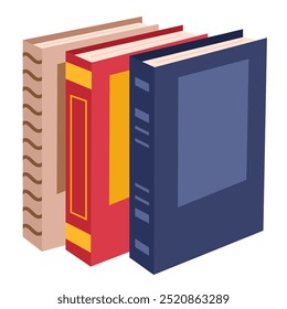 Cute different colorful books. Stack of books. Educational theme. Vector illustration isolated on white background.