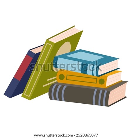Cute different colorful books. Stack of books. Educational theme. Vector illustration isolated on white background.