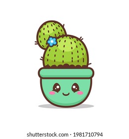cute different expression cactus in colorful pot