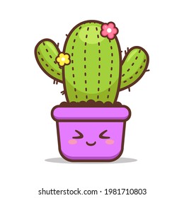 cute different expression cactus in colorful pot