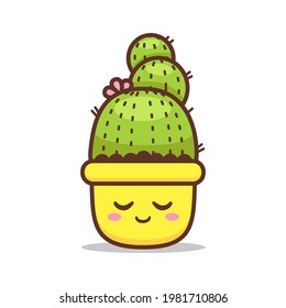 cute different expression cactus in colorful pot
