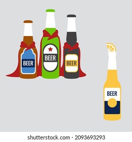 cute Different types of beer bottle brands cartoon flat design. Corona virus glass concept is lonely and distant graphic vector isolated illustration. super drinks creative alcohol save and protected