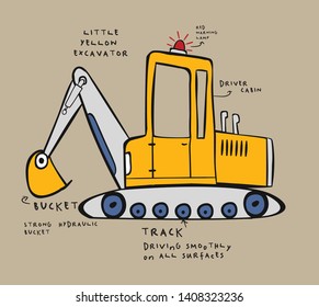 Cute digger, excavator illustration vector