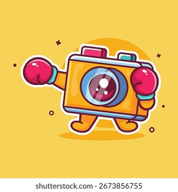 cute digital camera character mascot playing boxing sport isolated cartoon