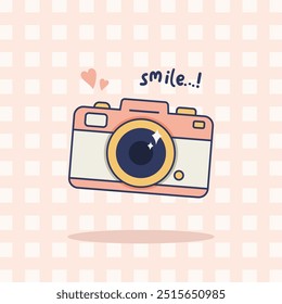 Linda ilustración de cámara digital con texto de sonrisa