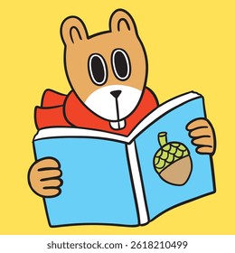 Cute digital cartoon squirrel line drawing.