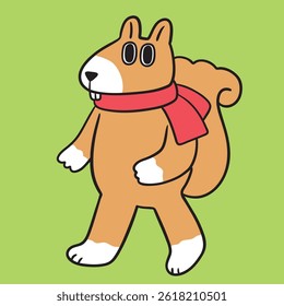 Cute digital cartoon squirrel line drawing.