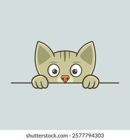 A cute digital illustration of a cat looking over a ledge, with wide eyes and paws holding the edge.