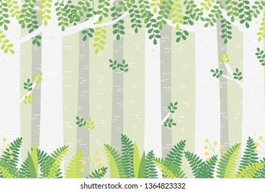 cute digital illustration of a miracle spring or summer forest.