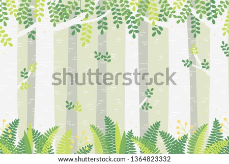 cute digital illustration of a miracle spring or summer forest.