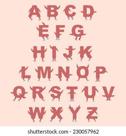 Cute digital isolated english alphabet with tiny hands and legs