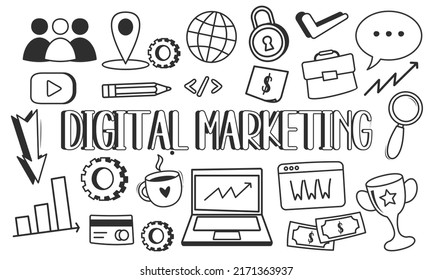 Cute digital marketing doodle element vector 