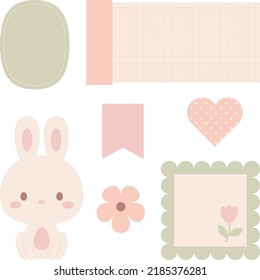 Cute digital note papers and stickers for bullet journaling or planning. Kawaii bunny, and flowers. Ready to use digital stickers for digital planner. Vector art.