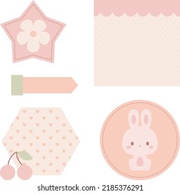 Cute digital note papers and stickers for bullet journaling or planning. Kawaii bunny, flower, and cherry. Ready to use digital stickers for digital planner. Vector art.