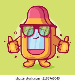 cute digital thermometer character mascot with thumb up hand gesture isolated cartoon in flat style design