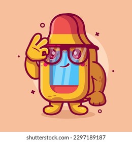 cute digital thermometer character mascot with ok sign hand gesture isolated cartoon in flat style design