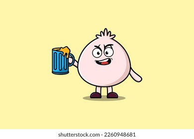 Cute Dim sum cartoon mascot character with beer glass and cute stylish design flat illustration