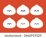 Cute Dim sum character, traditional Chinese dumplings, with funny smiling faces. Kawaii Asian food vector.