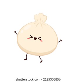 Cute Dim sum character, traditional Chinese dumplings, with funny smiling faces. Kawaii Asian food vector.