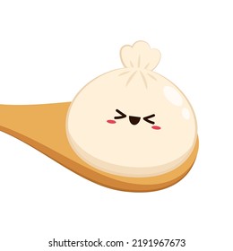 Cute Dim sum character, traditional Chinese dumplings, with funny smiling faces. Kawaii Asian food vector.