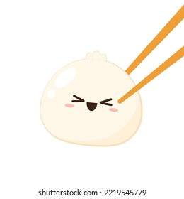 Cute Dim sum character, traditional Chinese dumplings, with funny smiling faces. Kawaii Asian food vector.