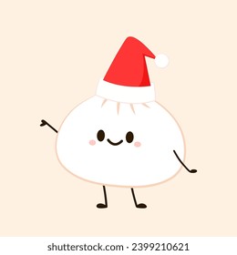 Cute Dim sum character, traditional Chinese dumplings, with funny smiling faces. Kawaii Asian food vector.