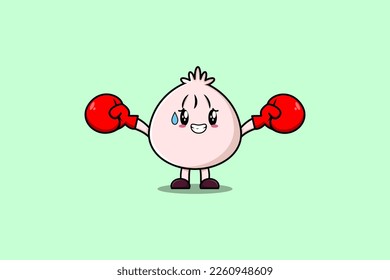 Cute Dim sum mascot cartoon playing sport with boxing gloves and cute stylish design