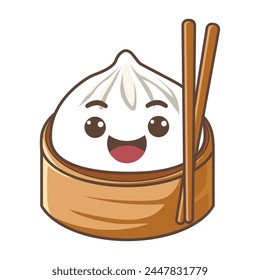 Cute dim sum mascot character smiling. Vector flat cartoon character illustration icon design. Asian, Chinese food menu.