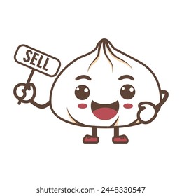 Cute dim sum mascot character holding a board. Asian, Chinese food