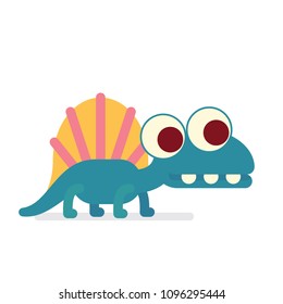 Cute Dimetrodon walking. Animal life. Vector illustration of prehistoric character in flat cartoon style isolated on white background. Funny apex predator with big eyes. Element for design.