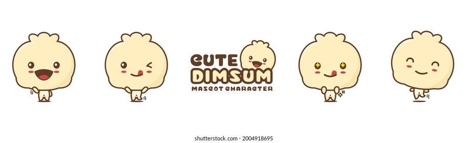 cute dimsum mascot, with different facial expressions and poses, isolated on a white background