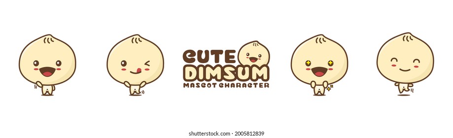 cute dimsum mascot, with different facial expressions and poses, isolated on a white background