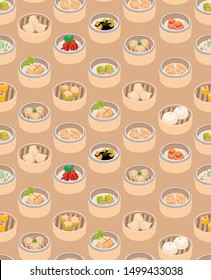 Cute Dimsum Set Seamless Pattern