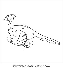 Cute dino archeopteryx outline illustration