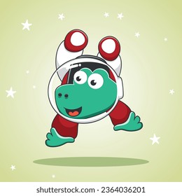 Cute Dino astronaut vector illustration in cartoon style, Vector illustration. T-Shirt Design for children. Design elements for kids.