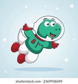 Cute Dino Astronautengrafik im Cartoon-Stil, Vektorgrafik. T-Shirt Design für Kinder. Design-Elemente für Kinder.