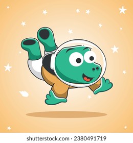 Cute Dino astronaut vector illustration in cartoon style, Vector illustration. T-Shirt Design for children. Design elements for kids.